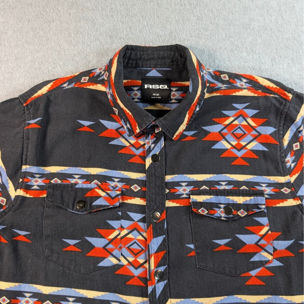 RSQ Mens Large Aztec Southwestern Geometric Print Long Sleeve Button Down Shirt